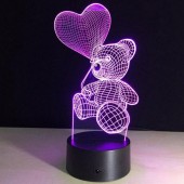 3D светильник Мишка с шариком в форме сердца 