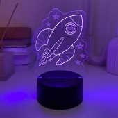 3D светильник Ракета и звезды  3D светильник Ракета и звезды