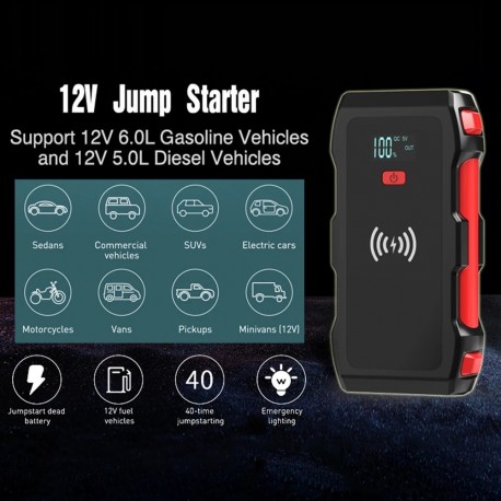 Пусковое зарядное устройство для автомобиля автостарт 69800 mAh с беспроводной зарядкой  оптом-6