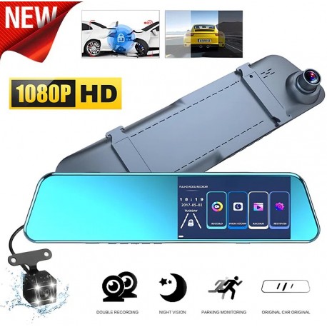 Автомобильное зеркало видеорегистратор с 2 камерами, с LCD дисплеем  оптом-4