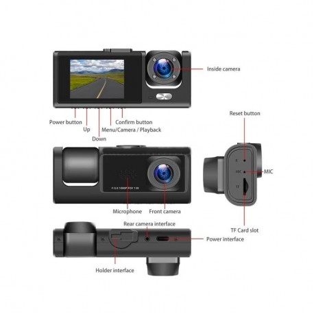 Видеорегистратор TRAFFIC RECORDER Super HD 1296P широкоугольный 3-объективный  оптом-3
