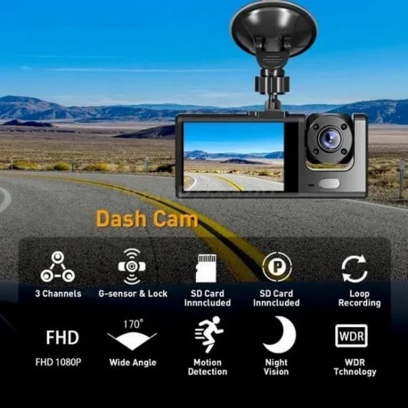 Видеорегистратор TRAFFIC RECORDER Super HD 1296P широкоугольный 3-объективный  оптом-4