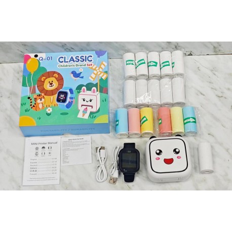 Набор мини-принтер и детских часов MINI Printer Manual Q-01 CLASSIC с бумагой для печати-2
