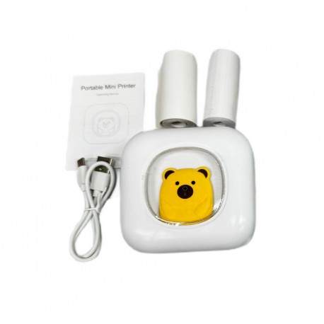 Мини-принтер детский Portable Mini Printer Мишка монохромный-1