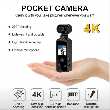 Карманная экшн-камера 4K, 1.33", с углом обзора 270°для блогеров и путешественников-2