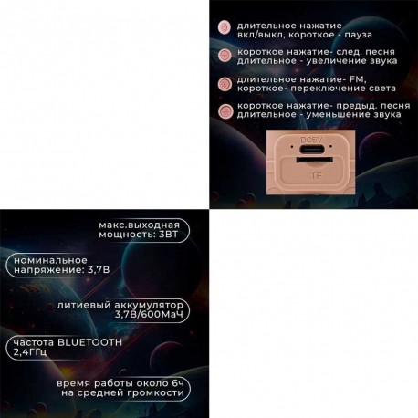 Беспроводная портативная мини-колонка Astronaut Bluetooth Speaker K09 с RGB подсветкой  оптом-4