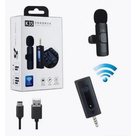 Микрофон беспроводной петличный черный конденсаторный K35 2 микрофона  оптом-2