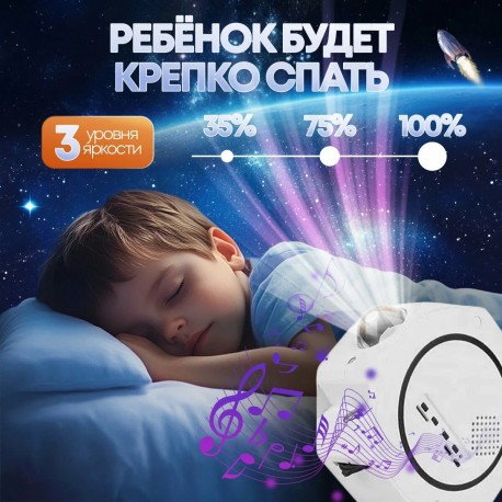 Ночник-проектор детский лазерный, Bluetooth колонка и MP3 плеер, с пультом  оптом-4