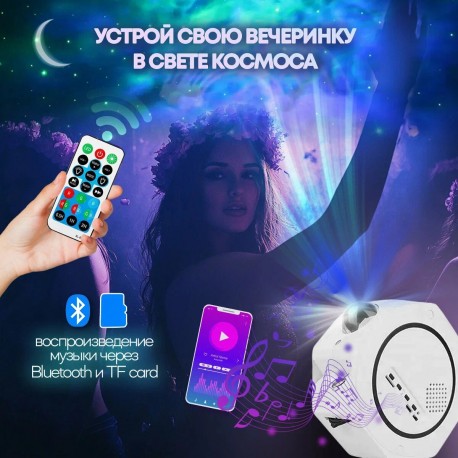 Ночник-проектор детский лазерный, Bluetooth колонка и MP3 плеер, с пультом  оптом-5