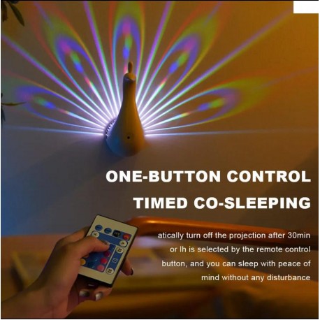 Ночник-Проектор ПАВЛИН LED Peacock Projection Lamp Remote Control Night Light-5