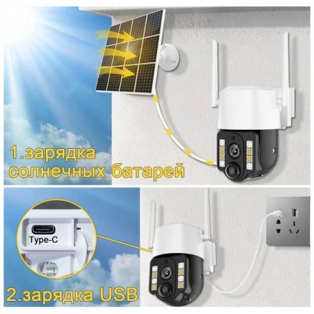 Беспроводная 4G IP поворотная камера видеонаблюдения 840SS 3MP на солнечной батареи с датчиком движения  оптом-10