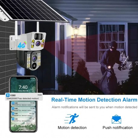 Беспроводная PIR IP-камера V380 наружная 4 МП 4G PTZ с датчиком движения, на солнечной батарее  оптом-9