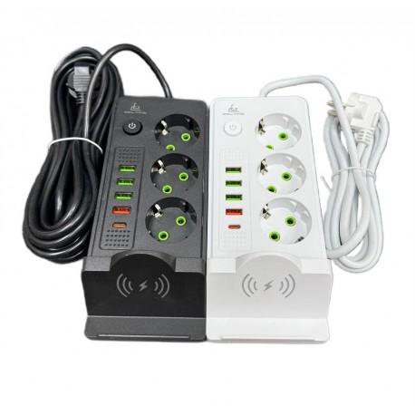 Удлинитель сетевой CCL-WX030 Type-C USB с беспроводной зарядкой, 3 розетки