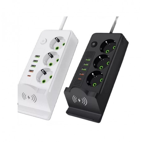 Удлинитель сетевой CCL-WX030 Type-C USB с беспроводной зарядкой, 3 розетки-1