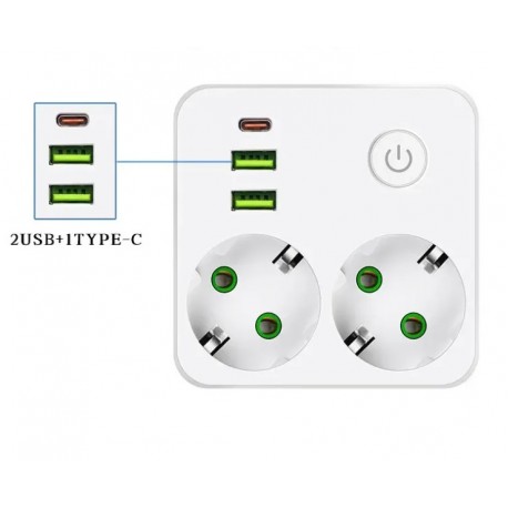 Удлинитель сетевой CCL YING CCL-060U Type-C 2 порта USB, 2 розеток, с выключателем-2