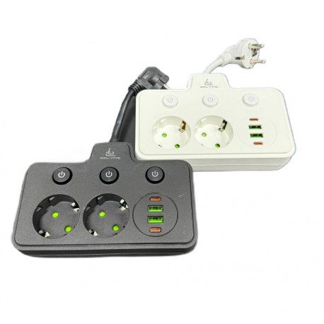 Удлинитель сетевой CCL YING CCL-061U Type-C 2 порта USB, 2 розеток, 3 выключателя