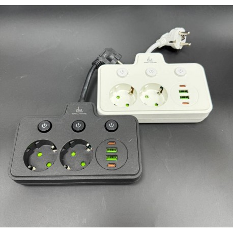 Удлинитель сетевой CCL YING CCL-061U Type-C 2 порта USB, 2 розеток, 3 выключателя-4