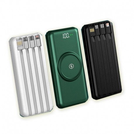 Беспроводное портативное зарядное устройство 20000 мАч с 4 кабелями  оптом