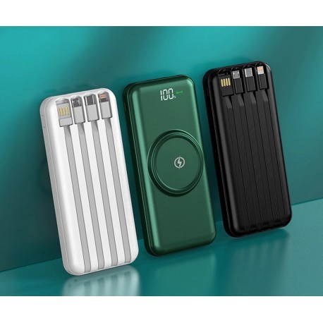 Беспроводное портативное зарядное устройство 20000 мАч с 4 кабелями  оптом-1