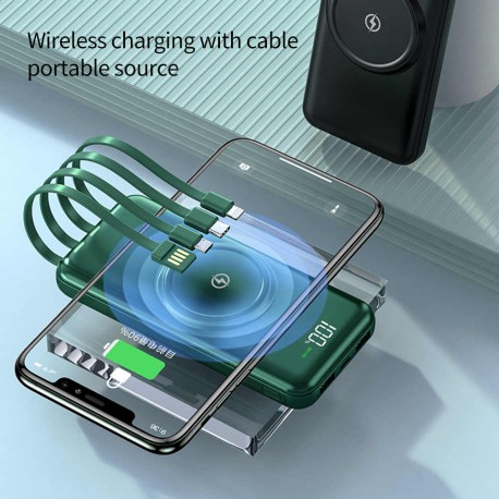 Беспроводное портативное зарядное устройство 20000 мАч с 4 кабелями  оптом-4