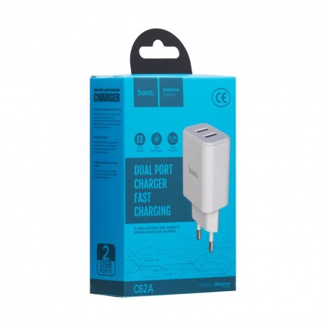 Сетевое зарядное устройство Hoco C62A Victoria With Lightning 2USB 2.1А  оптом-2