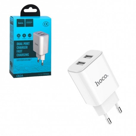 Сетевое зарядное устройство Hoco C62A Victoria With Lightning 2USB 2.1А  оптом-3