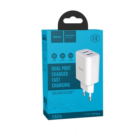 Сетевое зарядное устройство Hoco C62A Victoria With Lightning 2USB 2.1А  оптом