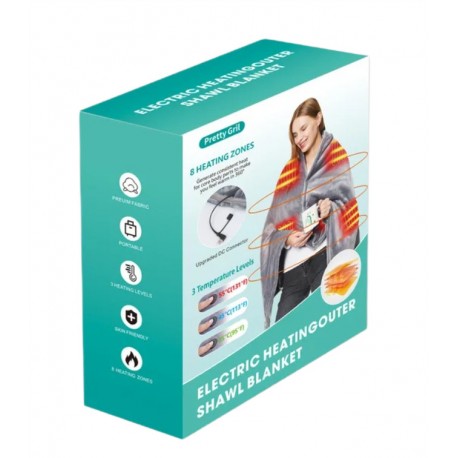 Одеяло-шаль ELECTRIC HEATINGOUTER SHAWL BLANKET из коралловой фланели с подогревом-4