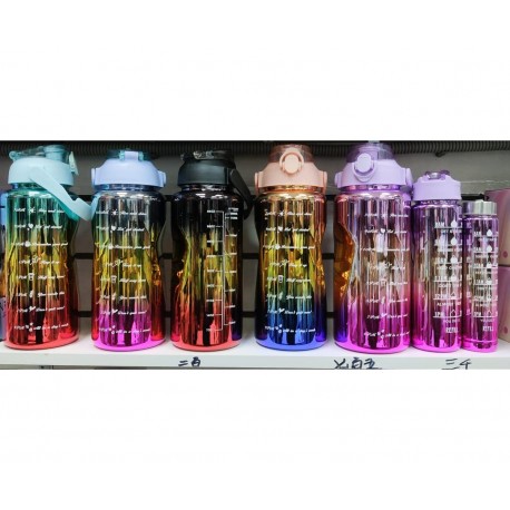 Бутылка для воды спортивная 3 в 1 с гальваническим покрытием, градиентный цвет 640 мл пружинная крышка  оптом-8