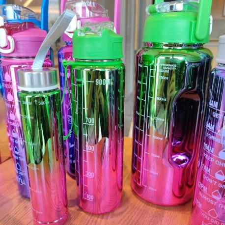 Бутылка для воды спортивная 3 в 1 с гальваническим покрытием, градиентный цвет 640 мл пружинная крышка  оптом-5