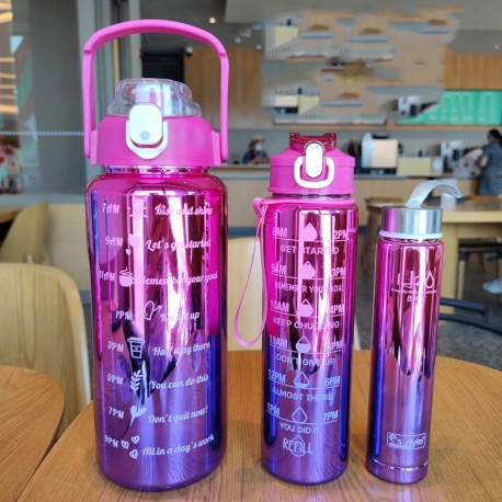 Бутылка для воды спортивная 3 в 1 с гальваническим покрытием, градиентный цвет 640 мл пружинная крышка  оптом-6