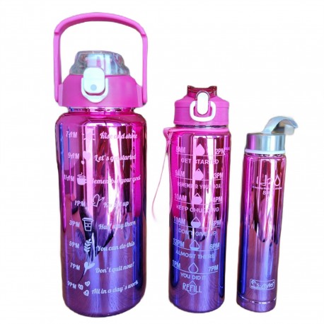 Бутылка для воды спортивная 3 в 1 с гальваническим покрытием, градиентный цвет 640 мл пружинная крышка  оптом