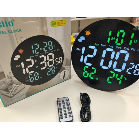 Настольные электронные черные, круглые часы DS-3853L на подставке оптом-3
