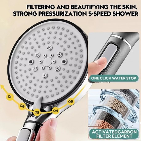 Насадка для душа высокого давления с дождевой насадкой 12 см, 5 режимов  оптом-2