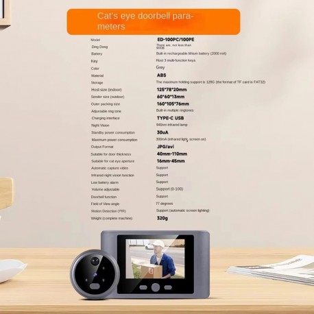 Умный беспроводной дверной видеоглазок с монитором 2,8 дюймов-5