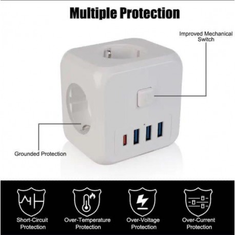 Тройник электрический для розетки с USB и Type-C  оптом-3