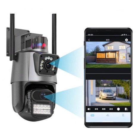 Поворотная IP-камера видеонаблюдения 8 Мп, 4K, два объектива, PTZ, Wi-Fi, сигнализация  оптом-4