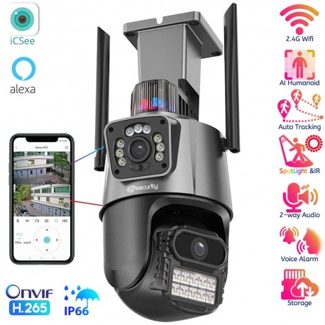 Поворотная IP-камера видеонаблюдения 8 Мп, 4K, два объектива, PTZ, Wi-Fi, сигнализация  оптом-7