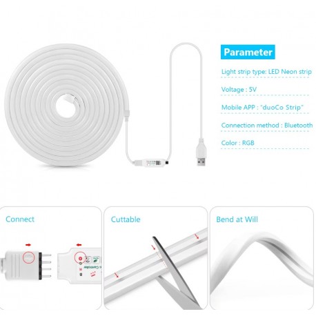 Неоновая светодиодная лента  RGB STRIP LIGHT 1м Bluetooth  оптом-4
