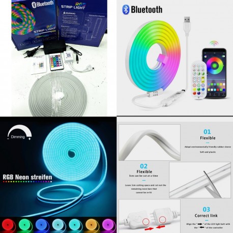 Неоновая светодиодная лента  RGB STRIP LIGHT 1м Bluetooth  оптом-6
