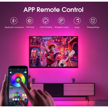 Неоновая светодиодная лента  RGB STRIP LIGHT 1м Bluetooth  оптом-7