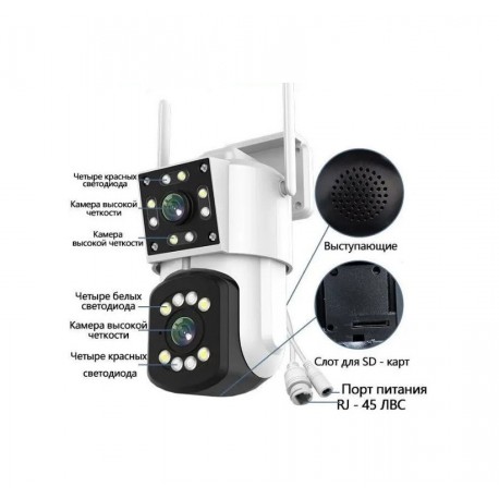 Поворотная наружная IP камера видеонаблюдения с двумя объективами и ИК-подсветкой, 355 градусов  оптом-4