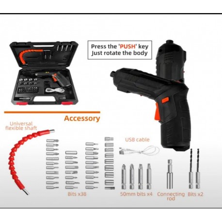 Литиевая электрическая отвертка Lithium Screwdriver 45 насадок  оптом-5
