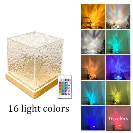 Лампа-проектор квадратная настольная, Пульсация воды с пультом 16 цветов  оптом-1