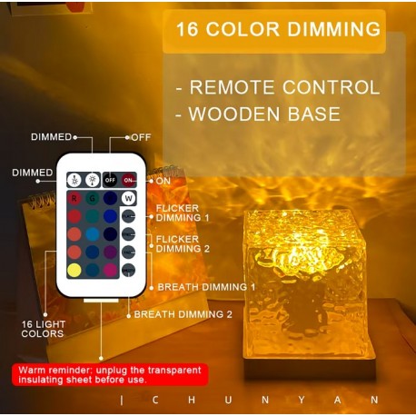 Лампа-проектор квадратная настольная, Пульсация воды с пультом 16 цветов  оптом-4