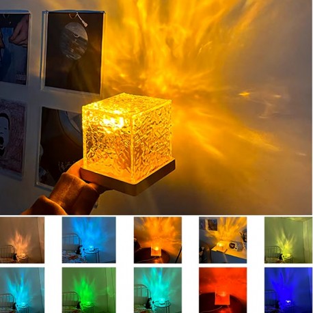 Лампа-проектор квадратная настольная, Пульсация воды с пультом 16 цветов  оптом-3