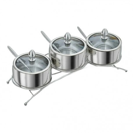 Набор банок для специй из нержавеющей стали QSeasonina Tank на подставке, 3 шт, 280 мл  оптом-1