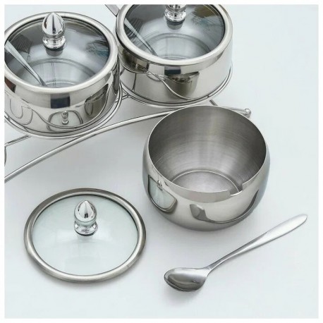 Набор банок для специй из нержавеющей стали QSeasonina Tank на подставке, 3 шт, 280 мл  оптом-3