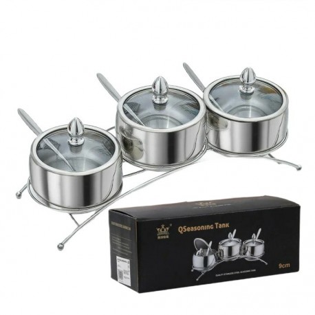 Набор банок для специй из нержавеющей стали QSeasonina Tank на подставке, 3 шт, 280 мл  оптом