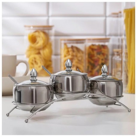 Набор банок для специй из нержавеющей стали QSeasonina Tank на подставке, 3 шт, 280 мл  оптом-5